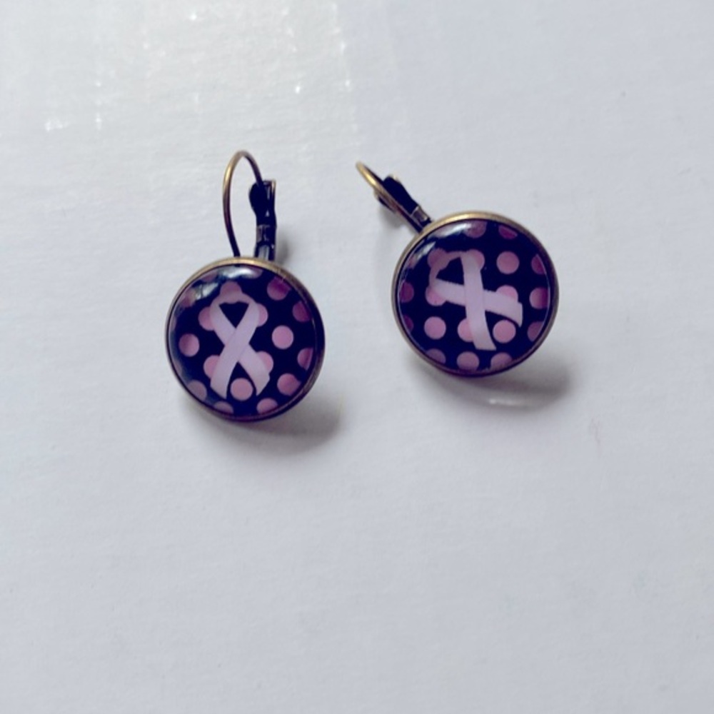 Breast cancer awareness earrings.